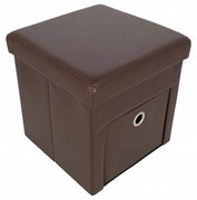 Taburet cu cutie de depozitare si sertar HouseXL™ 6100, Dimensiuni 38X38X38cm, Max 150 kg, Capac moale din piele ecologica, Maron