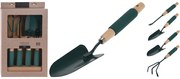 Set 4 unelte gradina, 23.5x5.5x42 cm, corp otel, maner din lemn cu spuma, negru/natur/verde