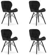 Set 4 Scaune Bucatarie/Dining Kross Catifea Negre , Picioare Negre