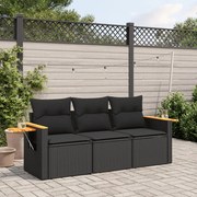 vidaXL Set mobilier de grădină cu perne, 3 piese, negru, poliratan