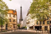 Fotografie Street in Paris with Eiffel Tower, France, Alexander Spatari