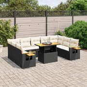 vidaXL Set canapele de grădină cu perne, 11 piese, negru, poliratan