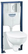 Set vas wc suspendat rimless cu capac Grohe Bau Ceramic, rezervor incastrat Rapid SL si clapeta crom