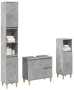 vidaXL Set mobilier de baie, 3 piese, gri beton, lemn compozit