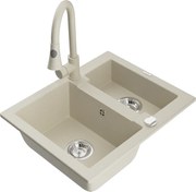 Mexen Carlos chiuvetă de granit cu 1,5 camere cu baterie de bucătărie Elia, bej - 6518-69-670101-69