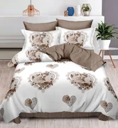 Lenjerie Pat Dublu, Bumbac Finet, 6 Piese, CU ELASTIC - Trandafiri  Inimioare