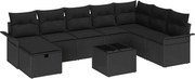vidaXL Set de canapele pentru grădină cu pernă 9 pcs Negru poliratan