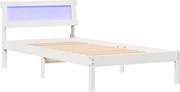 vidaXL Cadru de pat cu headboard Alb 75 x 190 cm Lemn de pin masiv