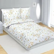 Lenjerie de pat creponată Bellatex Flori gri, galben , 140 x 220 cm, 70 x 90 cm, 140 x 220 cm, 70 x 90 cm