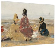 Tablou pe sticlă - Eugène Boudin, On the Beach, Trouville, reproducere (70x50 cm)