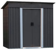 Magazie de Gradina, Tablă Oțel Galvanizat, Uși Duble, Gură de Aerisire, Acoperiș în Pantă, Gri Antracit,196.2 x 110.4x 184 cm,