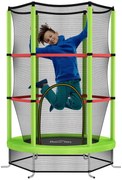 HOMCOM Saltea Elastică pentru Copii 3-6 Ani cu Plasă de Protecție, 6 Stâlpi și 3 Intrări, Ø140x190 cm, Verde | Aosom Romania
