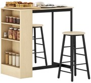 HOMCOM Set masă de bar cu tabureți, compartimente deschise, raft reglabil și suporturi pentru picioare, stejar și negru | Aosom Romania