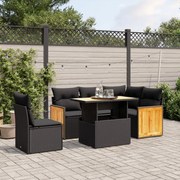 vidaXL Set mobilier de grădină cu perne, 6 piese, negru, poliratan
