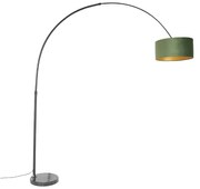 Lampă cu arc cu abajur din catifea neagră verde cu auriu 50 cm - XXL