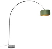 Lampă de arc cu abajur din catifea neagră verde cu auriu 50 cm - XXL