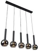 Lampă suspendată modernă neagră cu sticlă fumurie cu 5 lumini - Clayton