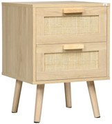 HOMCOM  Noptiera pentru Dormitor cu 2 Sertare, Masuta de cafea in Stil Boho Elegante, 40x40x56cm, Culoare Lemn Natur | Aosom Romania