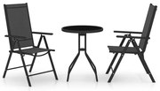 vidaXL Set mobilier bistro, 3 piese, negru, aluminiu și textilenă