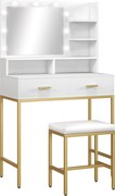 HOMCOM Masă de Machiaj cu Oglindă LED, Scaun și Rafturi, 80x40x138 cm, Alb | Aosom Romania