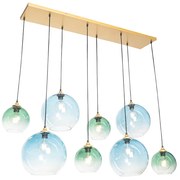 Lampă suspendată din alamă cu sticlă albastră și verde cu 8 lumini - Sandra