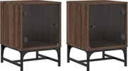 vidaXL Noptiere cu uși din sticlă, 2 buc., stejar maro, 35x37x50 cm