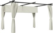 Outsunny Pergolă de grădină exterioară 3 x 4 m, acoperiș retractabil și perdele, anti-UV UPF30+, pentru grătar, patio, terasă, crem | Aosom Romania