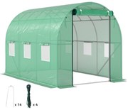 Outsunny Sera tunel de grădină 3 x 2 x 2 m cu ușă înrolabilă și ferestre mari, din oțel galvanizat și PE, verde | Aosom Romania