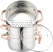 Resigilat: Oala pentru gatit la aburi Klausberg KB 7726, 18 cm, 2,5 L, 4 piese, Inductie, Inox/Aur roz