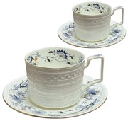 Serviciu din Portelan fosfatic, BLUE GARDEN, 2 Cesti si Farfurii, 250 ml