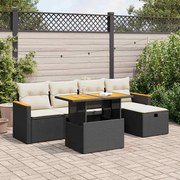 vidaXL Set mobilier de grădină cu perne, 6 piese, negru, poliratan