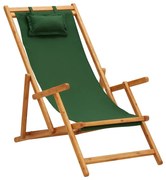 vidaXL Scaun de plajă pliabil, verde, lemn masiv de eucalipt, textil