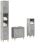 vidaXL Set mobilier de baie, 3 piese, gri beton, lemn compozit