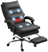 Vinsetto Scaun de birou cu funcție de masaj, încălzit, înclinabil, din piele sintetică, 65x72x109-117cm, Negru | Aosom Romania