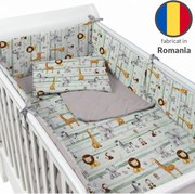 Lenjerie matlasata 5 piese patut bebe 120x60 cm Kidizi Safari cu doua fete, aparatoare laterale integrale, umplutura antialergica