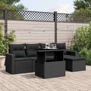 vidaXL Set mobilier de grădină cu perne, 6 piese, negru, poliratan