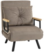 HOMCOM Fotoliu Pat Extensibil 3 în 1 cu Spatar Reglabil și Perna Detasabilă pentru Cameră de Zi sau Dormitor, Gri Deschis | Aosom Romania