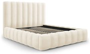 Pat dublu 200x200 cm bej tapițat cu spațiu de depozitare și somieră Kelp – Micadoni Home