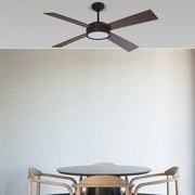 Lustra LED cu Ventilator si telecomanda design modern HYDRA negru / lemn nuc