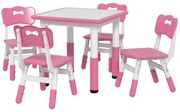 AIYAPLAY Set Masă și Scaune pentru Copii 18-60 Luni cu Înălțime Reglabilă și Tablă de Scris, 60x60x46-58 cm, Roz | Aosom Romania
