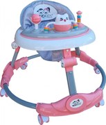 Premergator reglabil in 6 trepte de inaltime NOVOKIDS™ Little Kitty, Cu melodii, Pliabil, Max 20 kg, Roti silentioase, Model Pisicuta, Roz