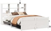 vidaXL Pat cu bibliotecă fără saltea, alb, 140x190 cm, lemn masiv pin
