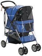 PawHut Cărucior Pliabil pentru Câini până la 10 kg cu Copertină de Ploaie, 75x45x97 cm, Albastru | Aosom Romania