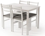 MAZZONI EXPORT Set TORINO masă + 4 scaune Alb/Gri deschis (material Sawana 21) - SET DE LEMN PENTRU BUCĂTĂRIE/SUFRAGERIE