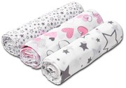 Set 3 paturici muselina soft 78x78 cm Kidizi Pink Hearts, 100% bumbac