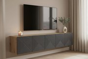 Comodă TV suspendată cu fronturi riflate Asha 200 cm - artisan / rivier stone mat