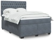 vidaXL Pat box spring cu saltea, gri închis, 140x190 cm, catifea