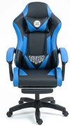 Scaun gaming, masaj în perna lombară, suport picioare, piele PU, Negru/Albastru