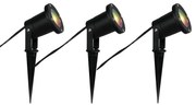 Set de 3 spoturi inteligente cu țepușă pentru grădină negre, cu cablu și ștecher de 200 cm, IP65, cu Zigbee GU10 - Basic