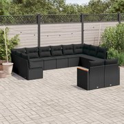 vidaXL Set canapele de grădină, 12 piese, cu perne, negru, poliratan